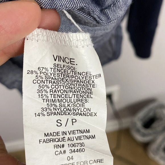 Vince womens Mixed Media Blue Chambray Shirttail blouse long sleeve crew neck - Picture 8 of 13